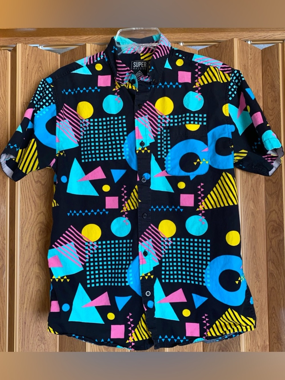 80s 90s Super Massive Short Sleeve Shirt Mens M Pop Abstract Geometric Retro